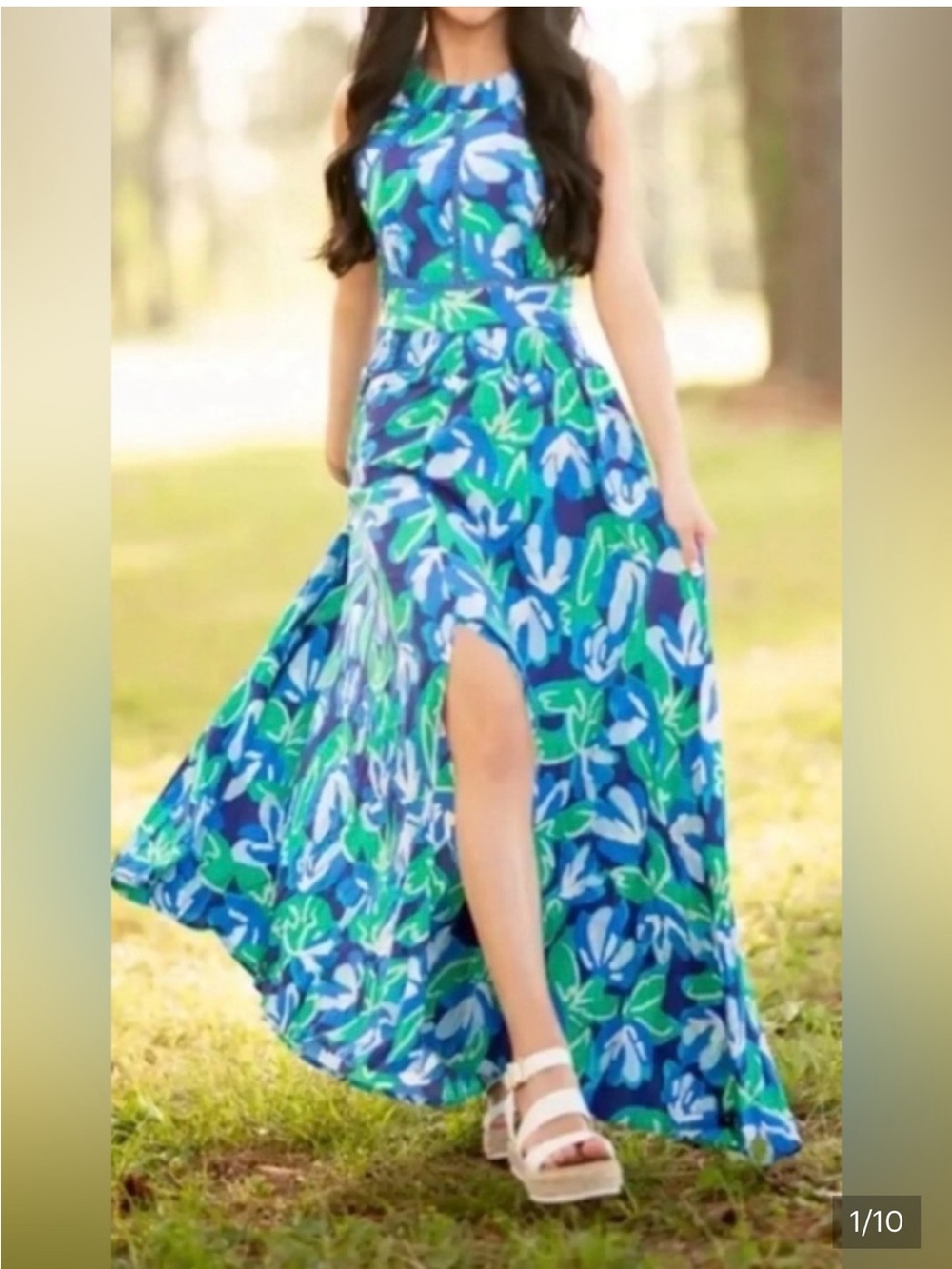 Abel the Label Anthropologie Rumi Maxi Dress Medium blue green floral Halter